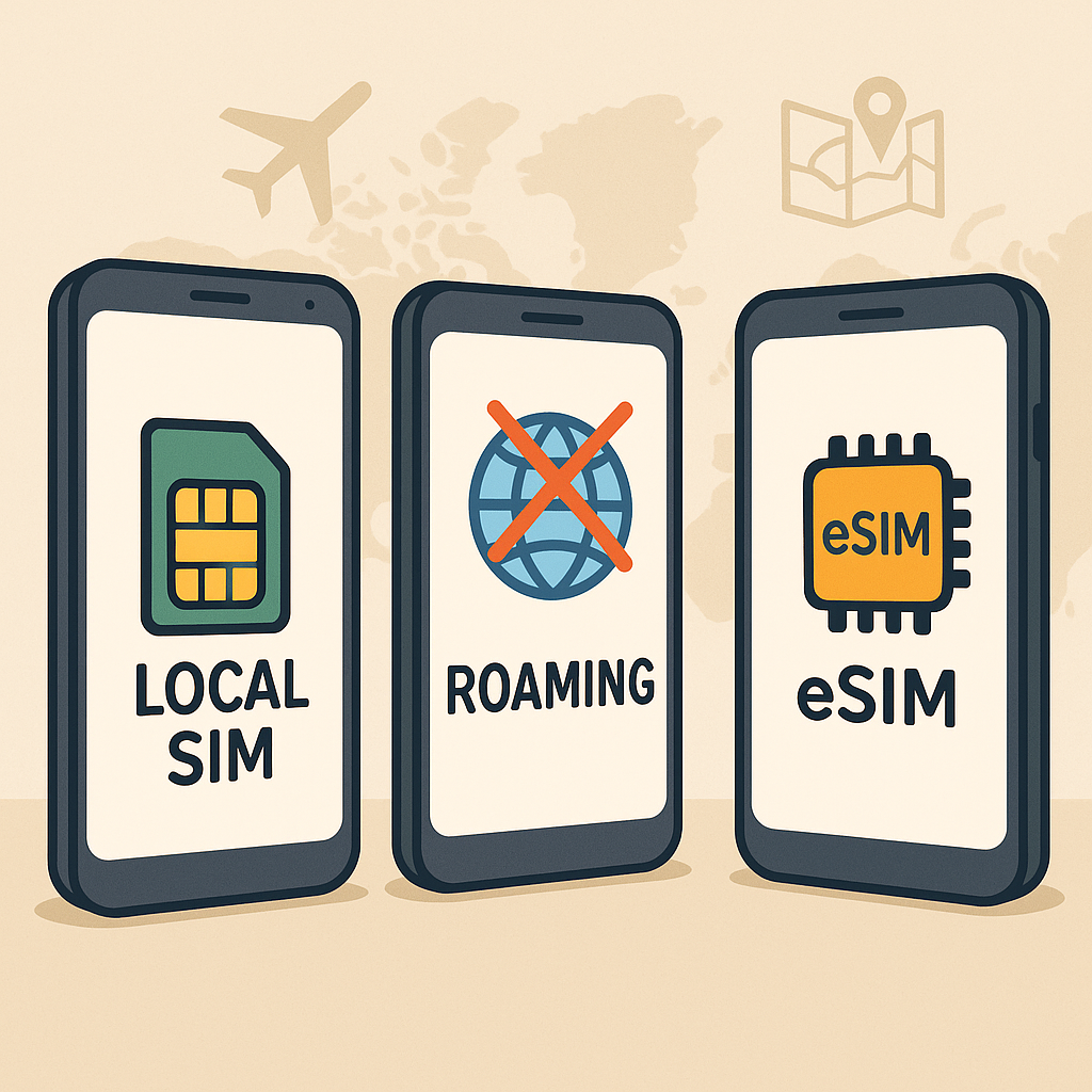 Decision flowchart showing which mobile data option to choose based on travel scenario