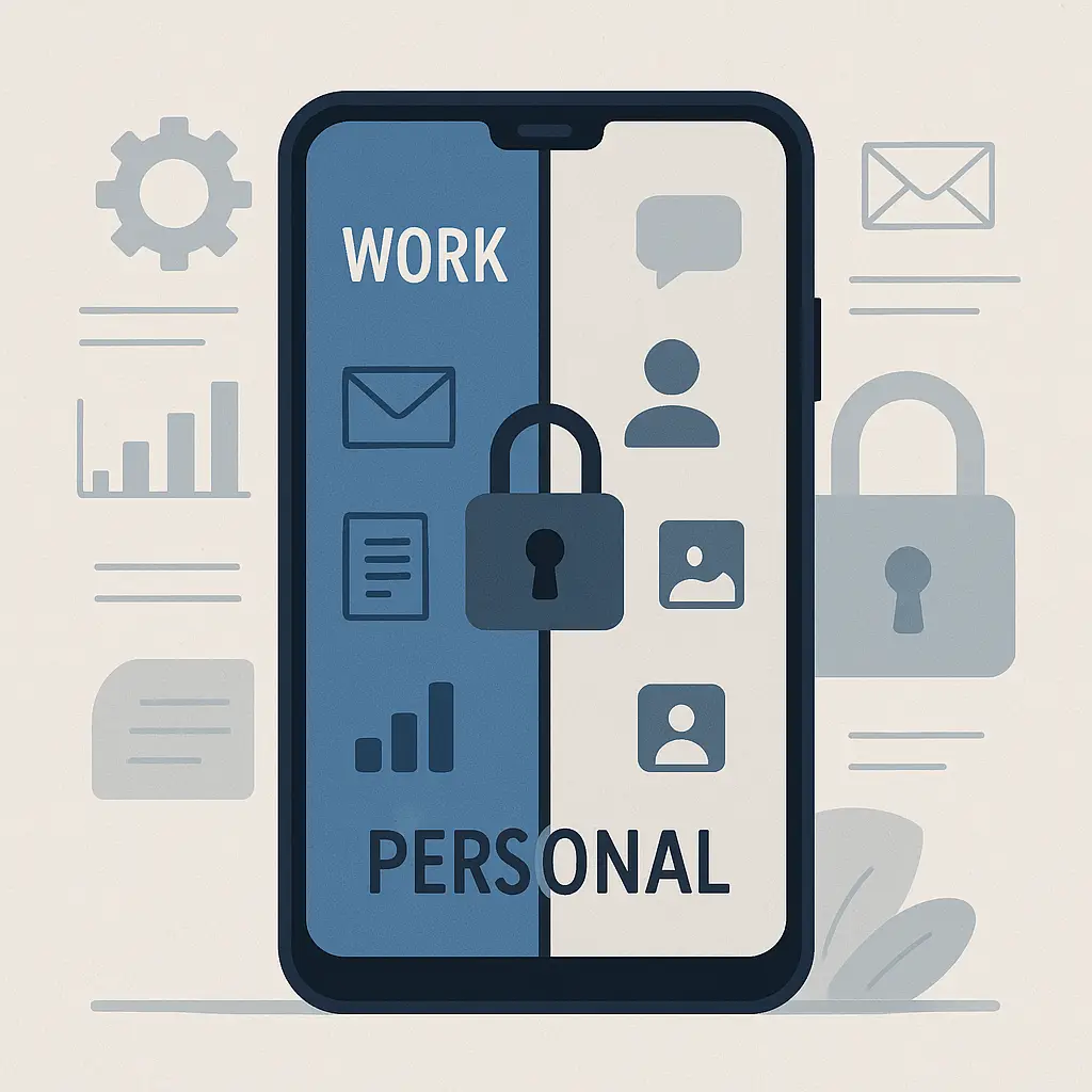 Smartphone screen displaying MDM enrollment notification with employer access permissions listed