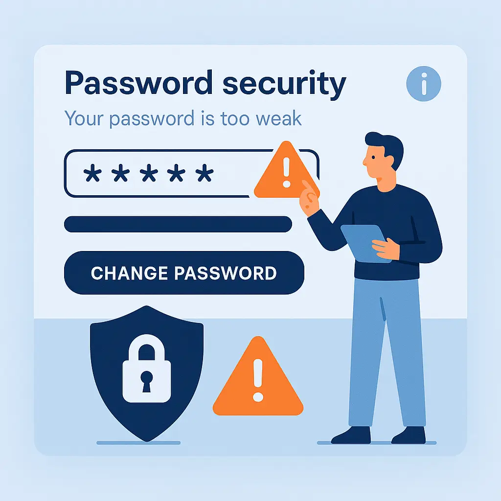Laptop screen showing password change interface with urgent notification banner