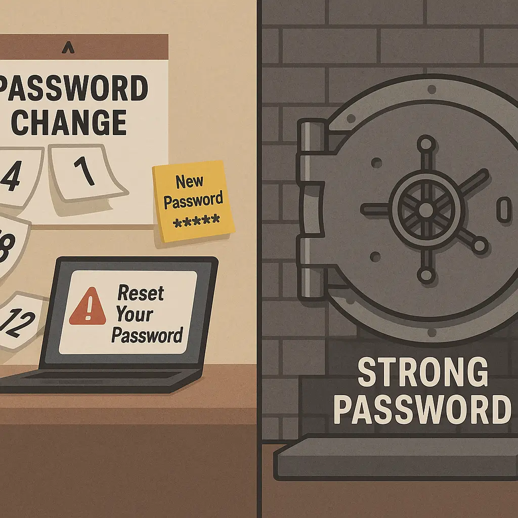 Single strong password standing firm while expired password notices blow away in the wind