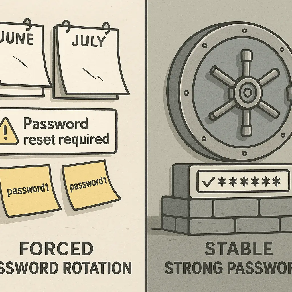 Calendar pages flipping rapidly with password reset notifications stacking up