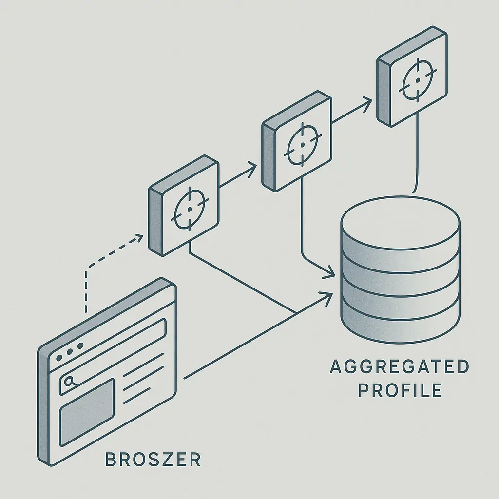 Network diagram showing connections between websites, ad networks, and data brokers