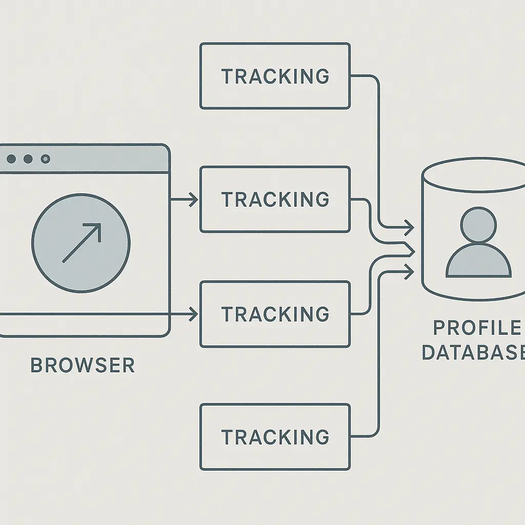 Abstract visualization of data flowing between browser window and multiple server nodes