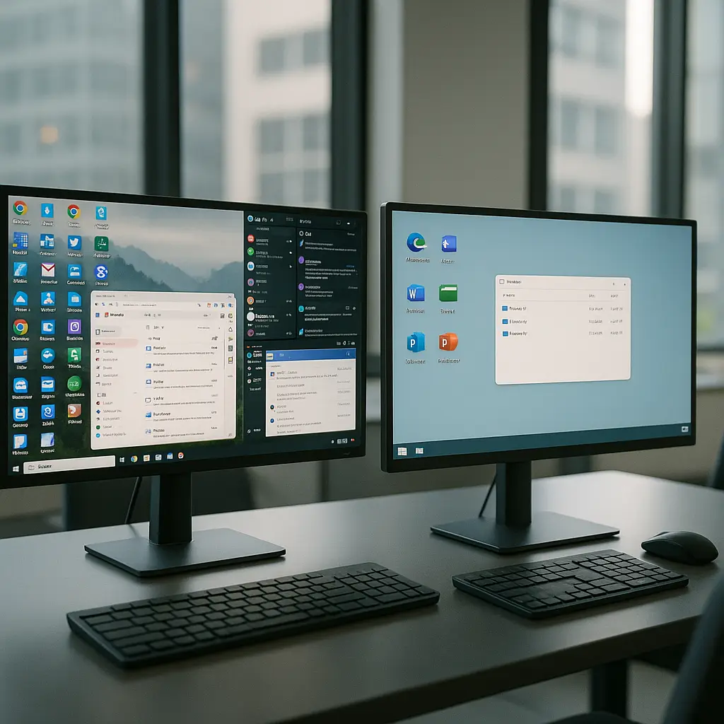 Empty desk with closed laptop, personal items packed in box, symbolizing clean departure from workplace