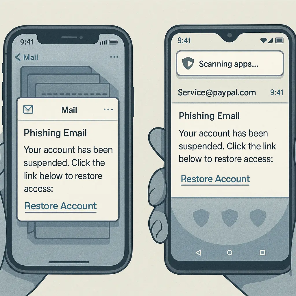 Flowchart showing immediate response steps after clicking phishing link on either platform