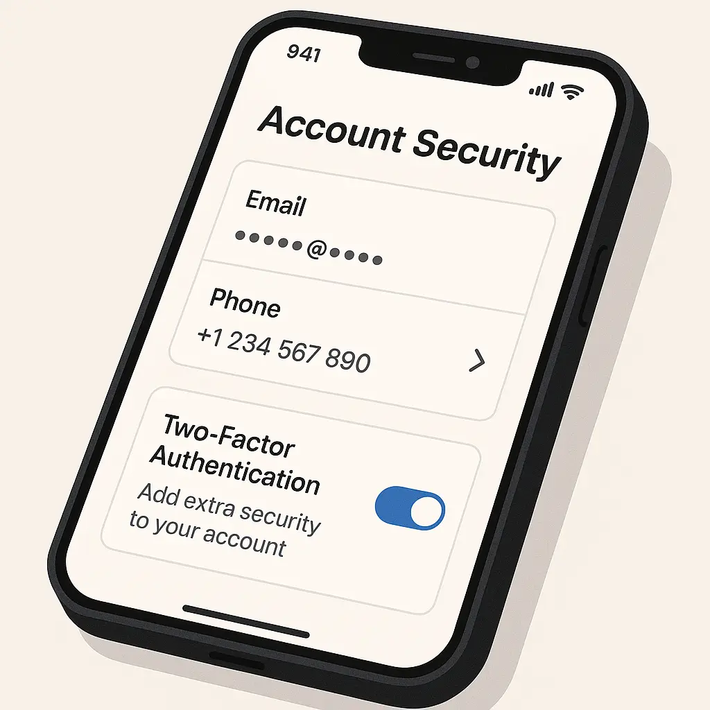 Checklist on phone screen with security settings highlighted