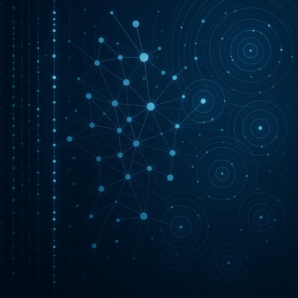 Abstract visualization of phone metadata showing call duration, location, and contact patterns forming a network diagram