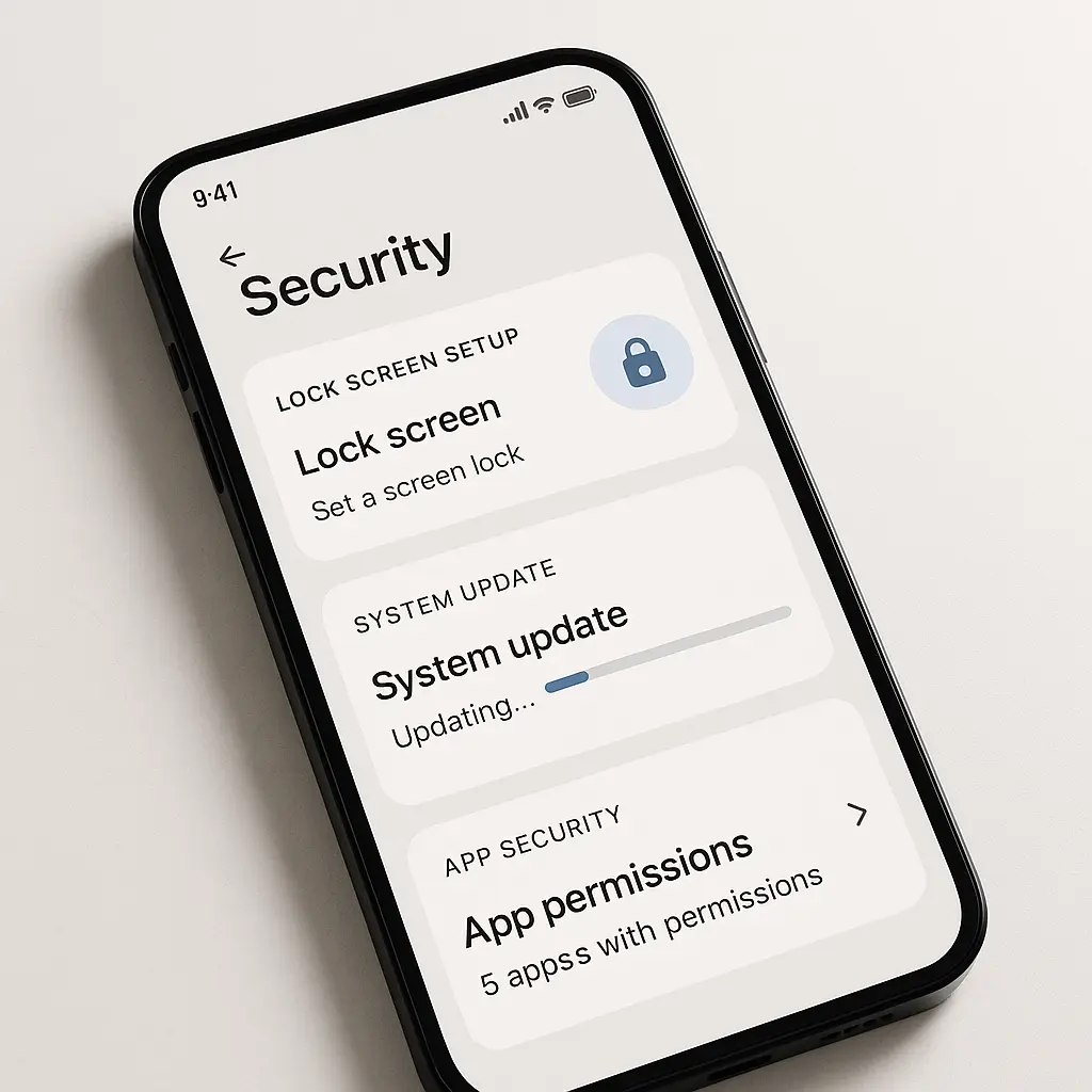 Hand holding smartphone with security checklist completed on screen