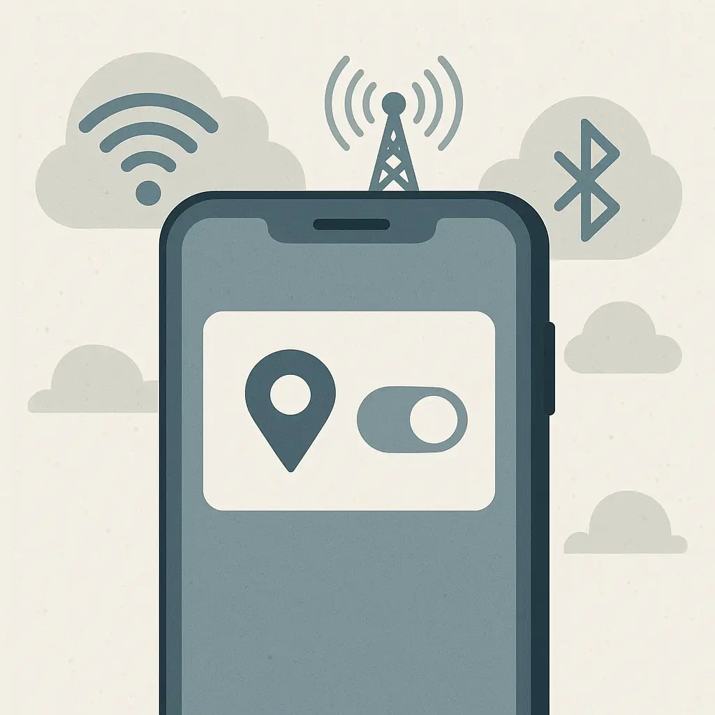 Phone settings screen showing multiple location-related toggles and permissions across different system menus