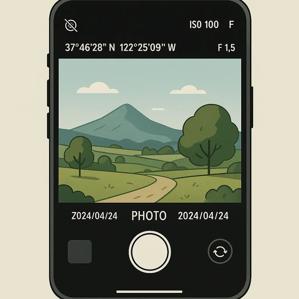 Side-by-side comparison of two identical landscape photos, one labeled 'Original (with EXIF)' showing metadata tags, the other labeled 'Stripped' showing a clean image with no embedded data