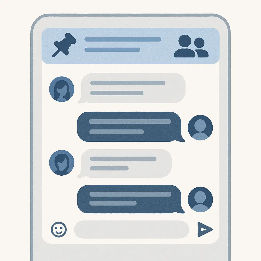 A comparison view of different messaging apps showing their pinned message privacy settings and visibility controls