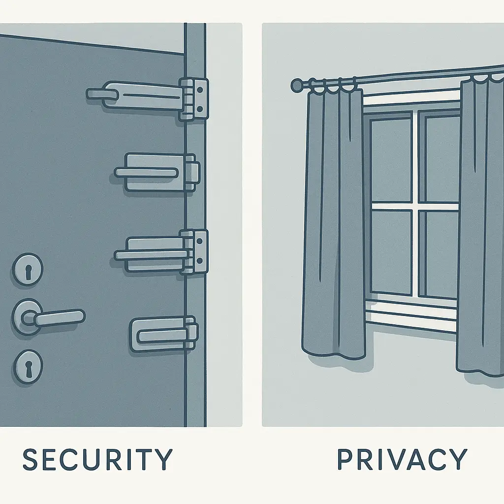 Venn diagram showing privacy and security overlap but remain distinct concepts