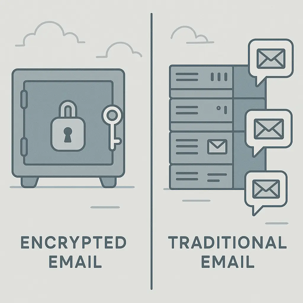 Decision tree diagram showing when to choose ProtonMail versus Gmail based on threat model and usability needs