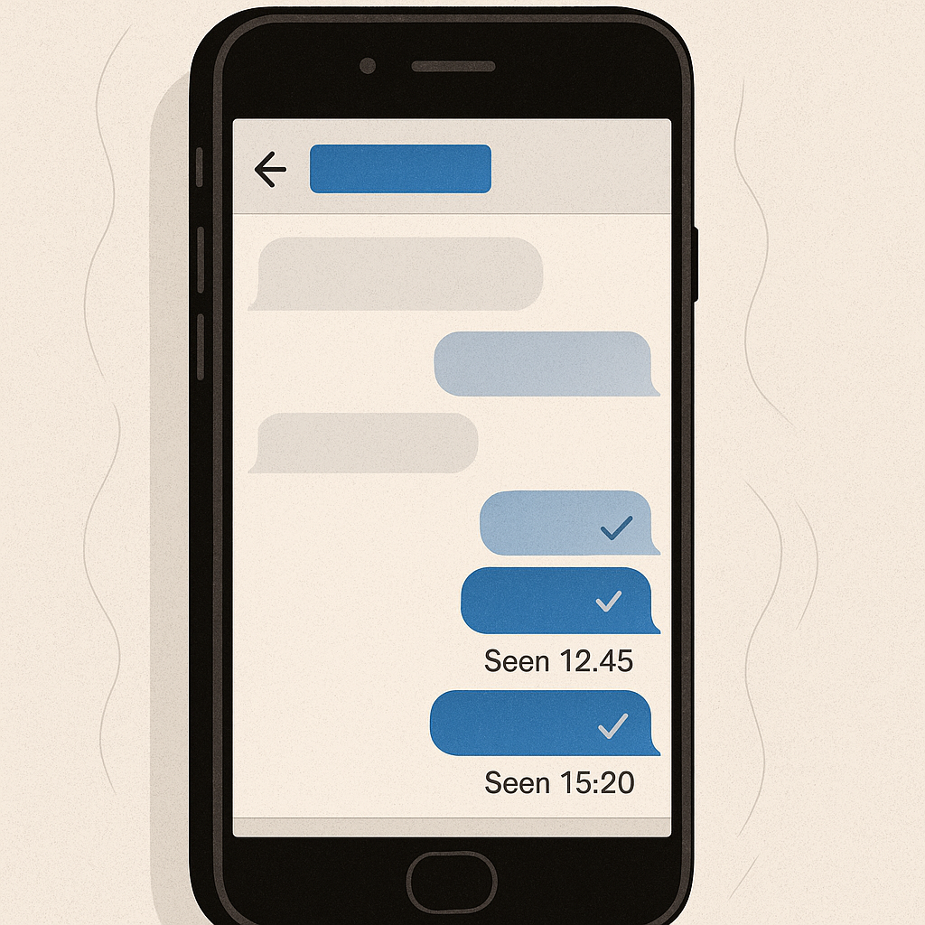 Smartphone screen showing message thread with read receipt timestamps creating visible timeline of when messages were seen