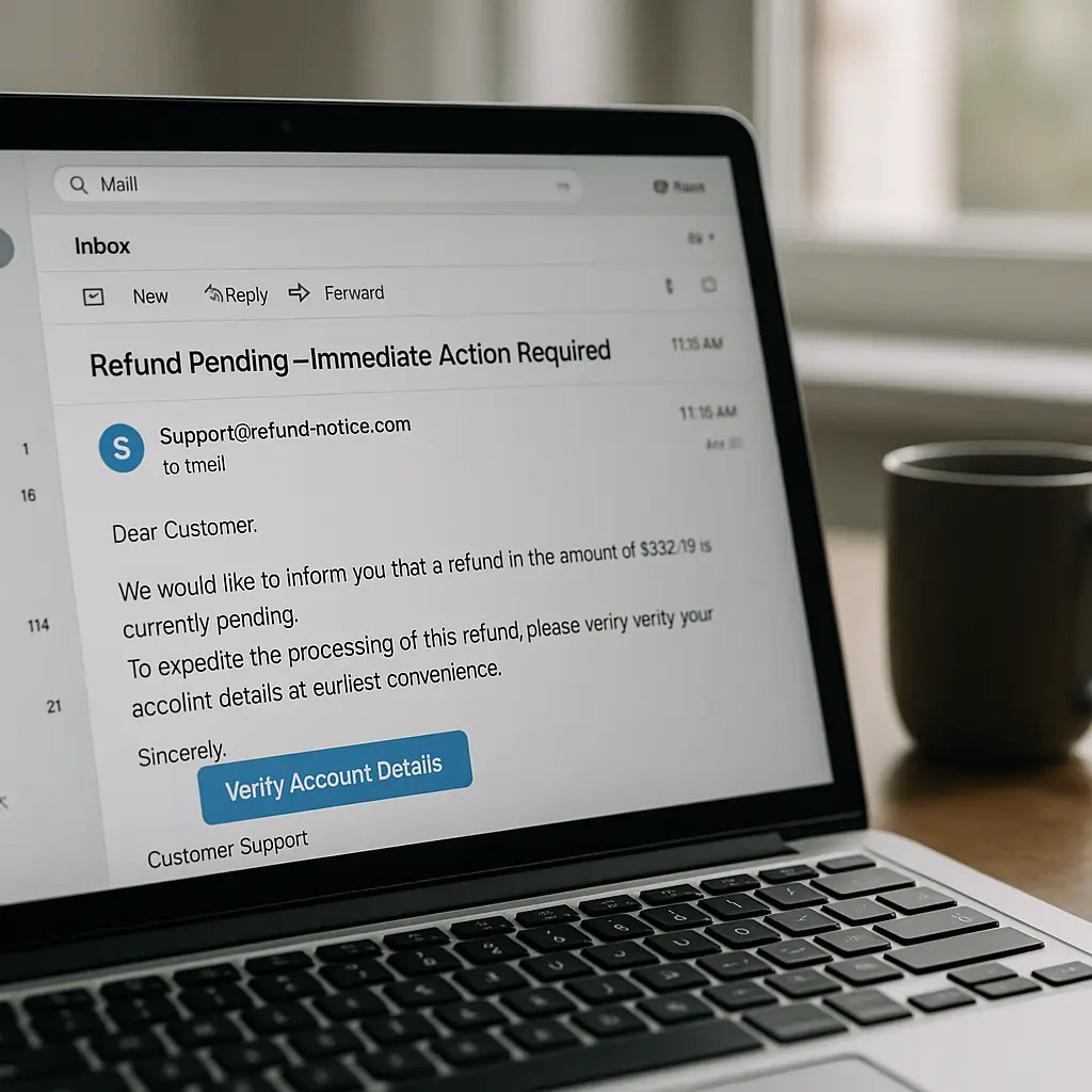 Person reviewing an email carefully before clicking any links