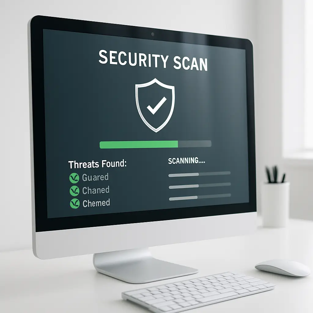 Clean desktop with updated security software running in system tray
