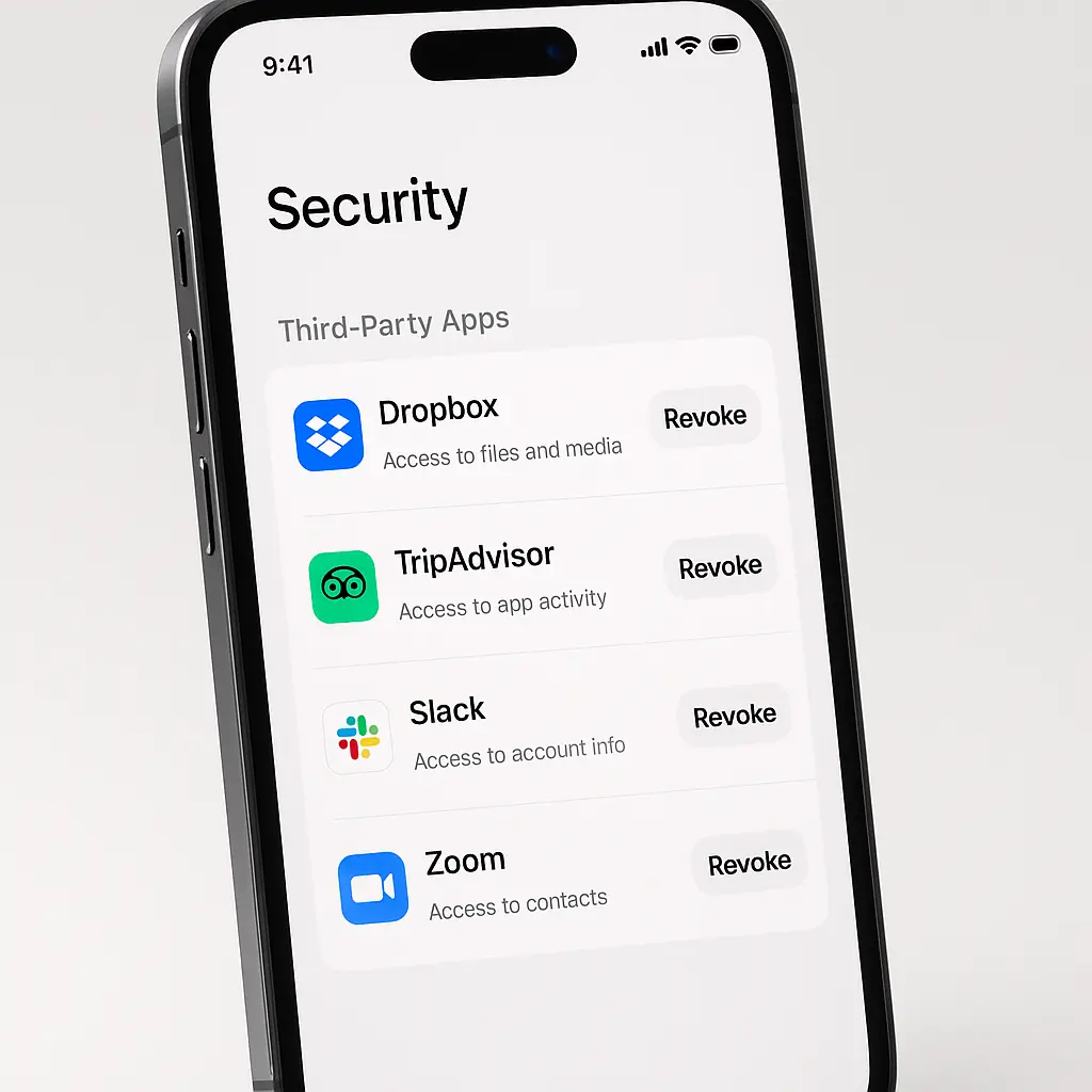Clean dashboard showing only essential connected apps after security audit