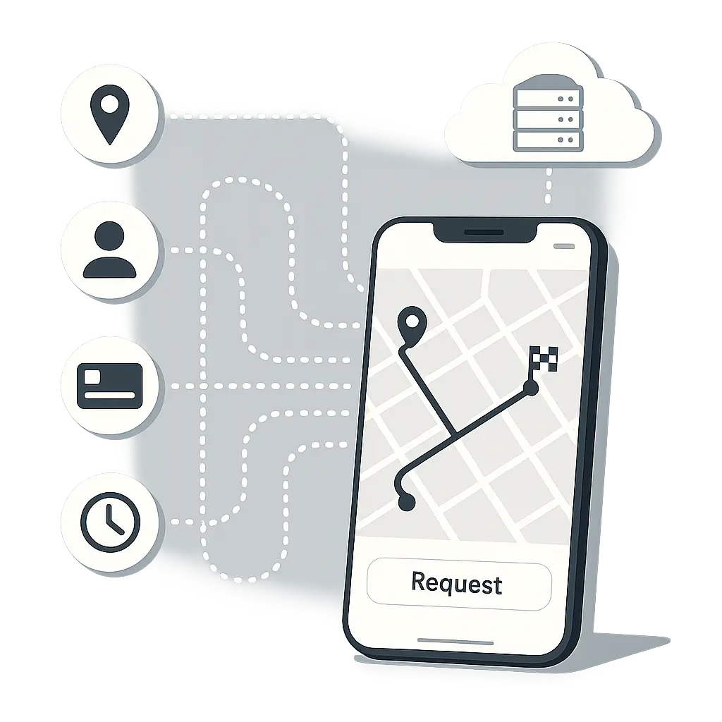 Mobile device showing privacy settings menu for rideshare application with location and data sharing controls