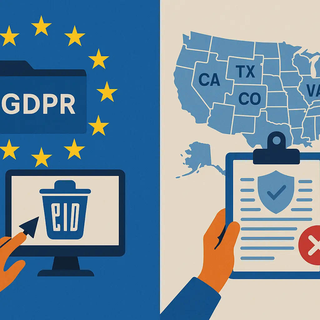 Comparison chart of data deletion rights in EU versus United States