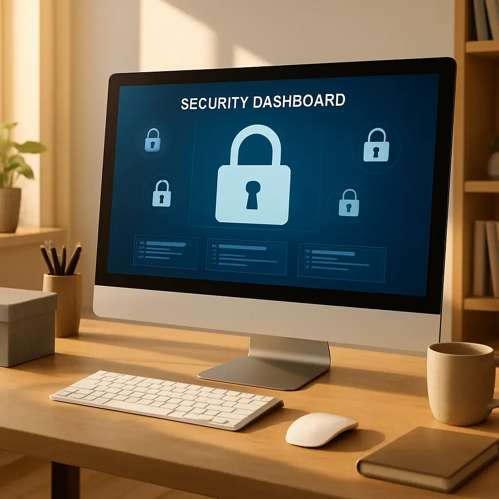 A checklist on a computer screen showing completed security tasks with green checkmarks