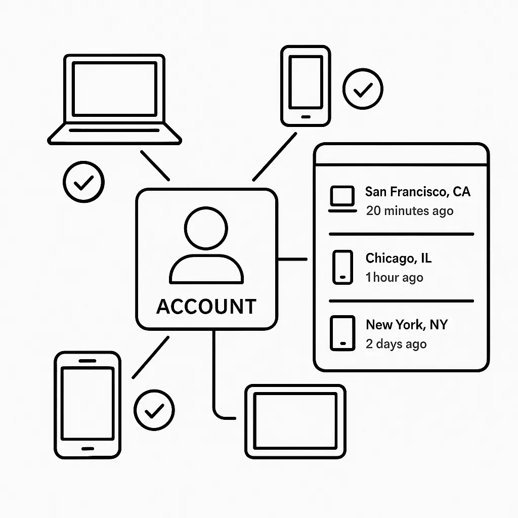 Dashboard showing clean active session list with all devices recognized