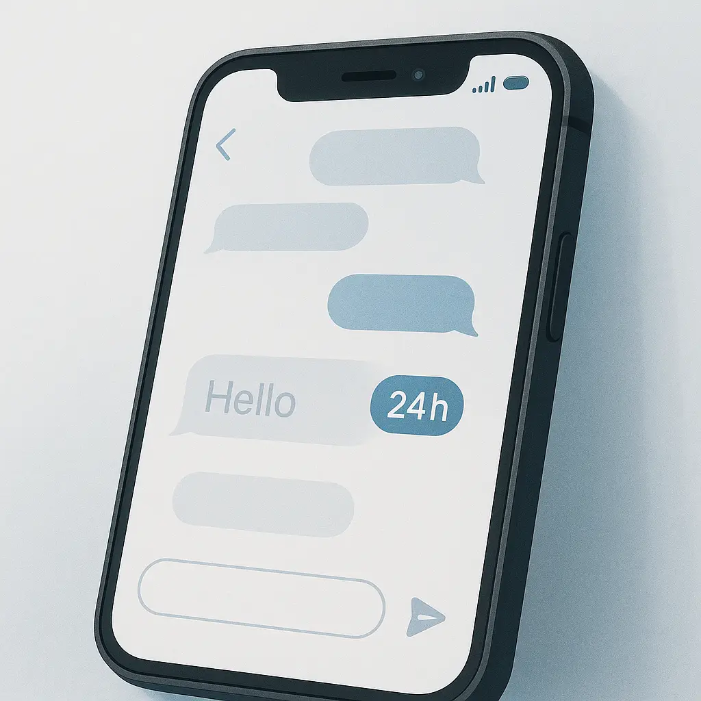 Multiple devices displaying the same chat interface with different message retention states
