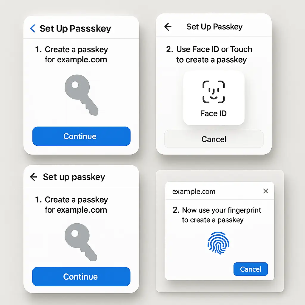 Account security settings showing passkey enabled alongside traditional authentication methods
