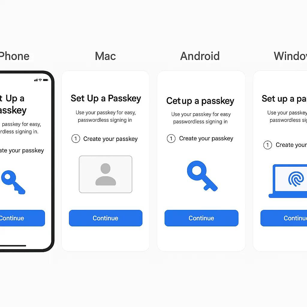 Smartphone displaying passkey authentication prompt with fingerprint sensor and security key options