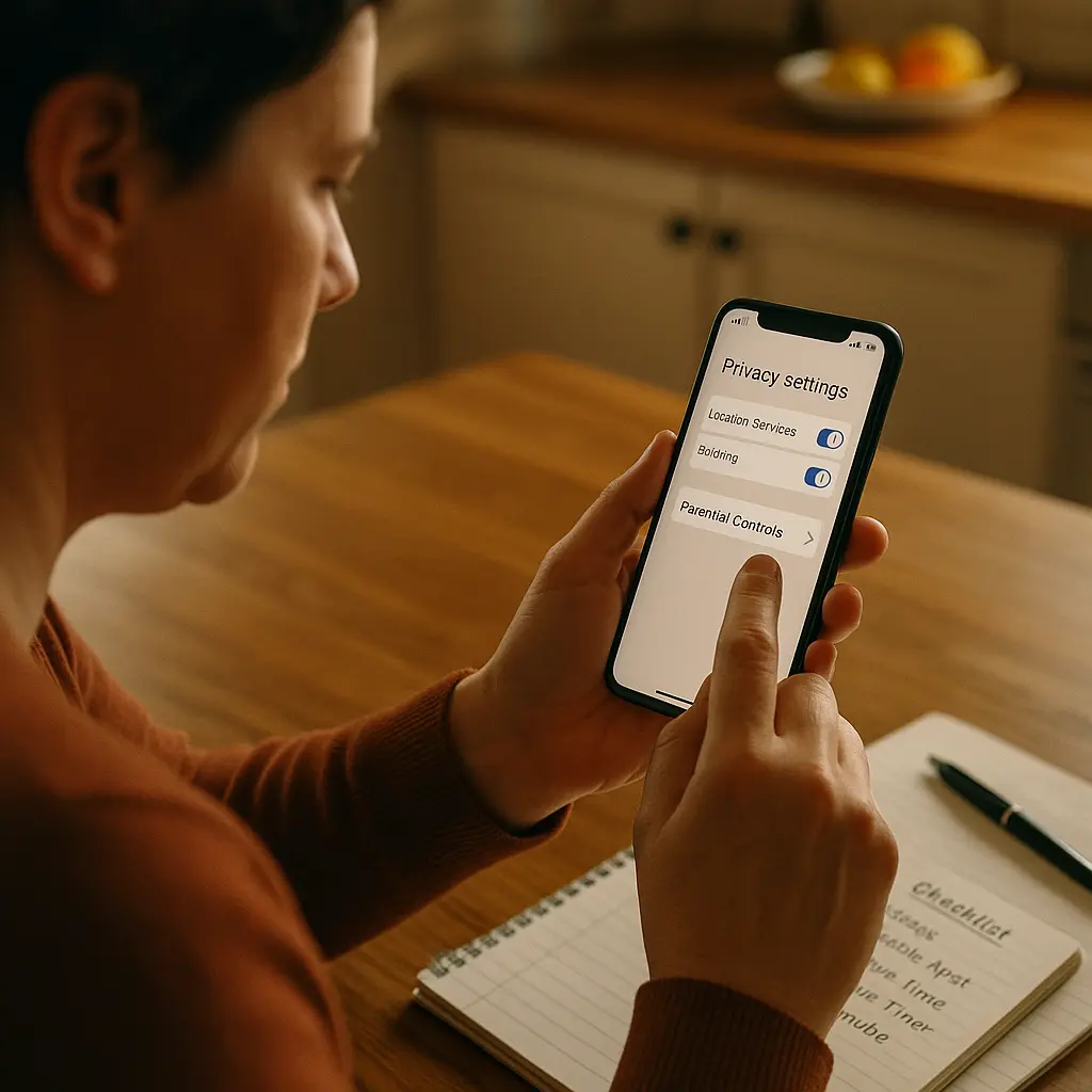Smartphone screen showing active parental controls and privacy settings