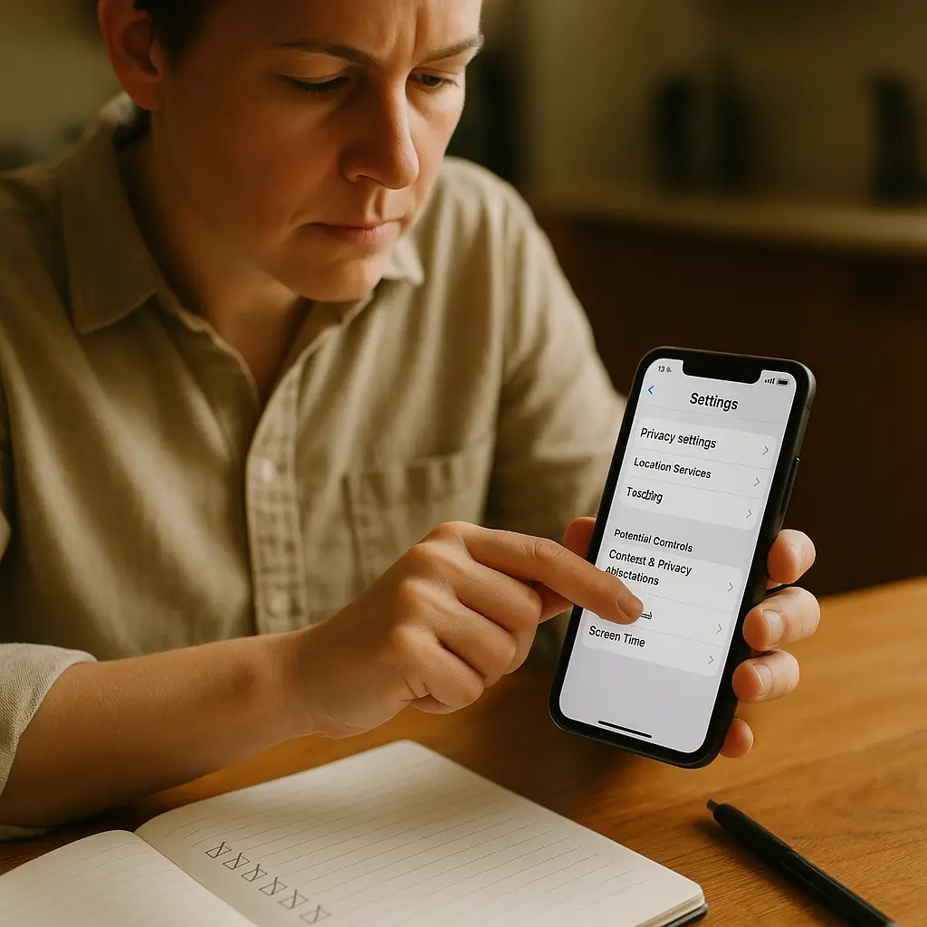 Parent configuring privacy settings on a smartphone before giving it to a child