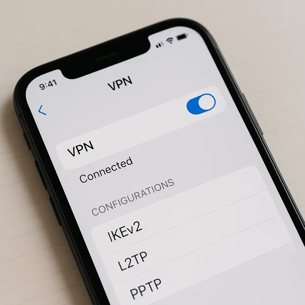 iPhone notification center displaying active VPN connection with encrypted tunnel indicator
