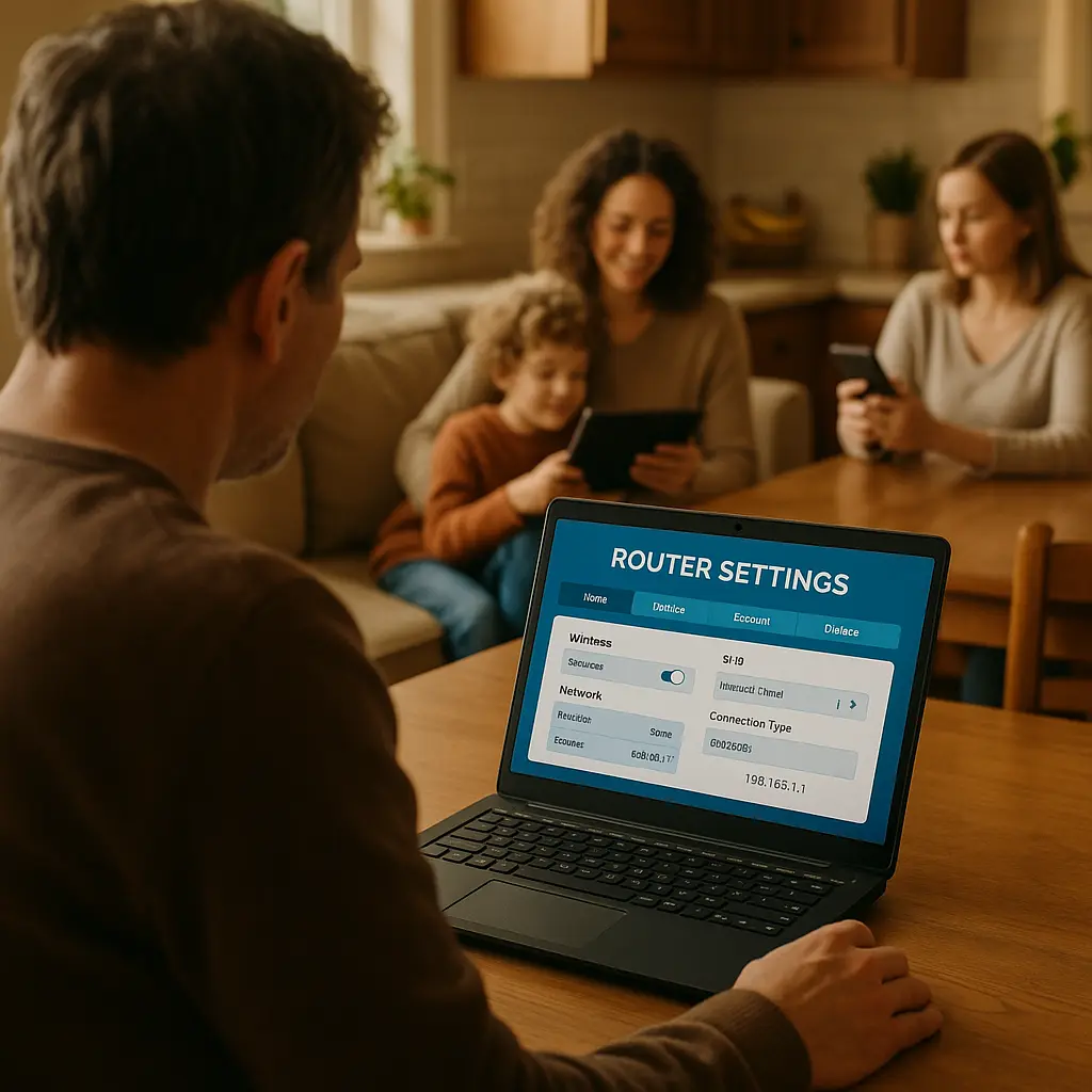 Home network diagram showing connected devices with parental controls active