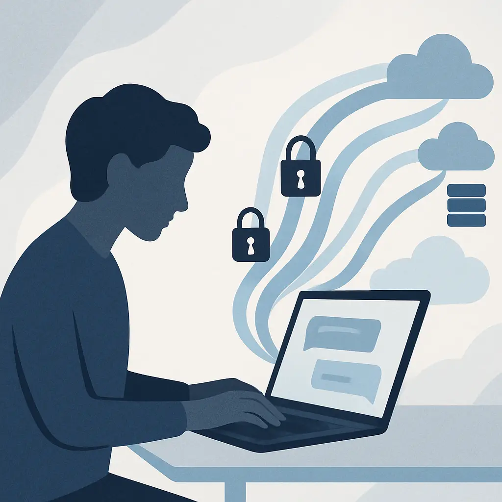 Illustration showing three different AI assistant icons with varying levels of lock symbols and data flow indicators