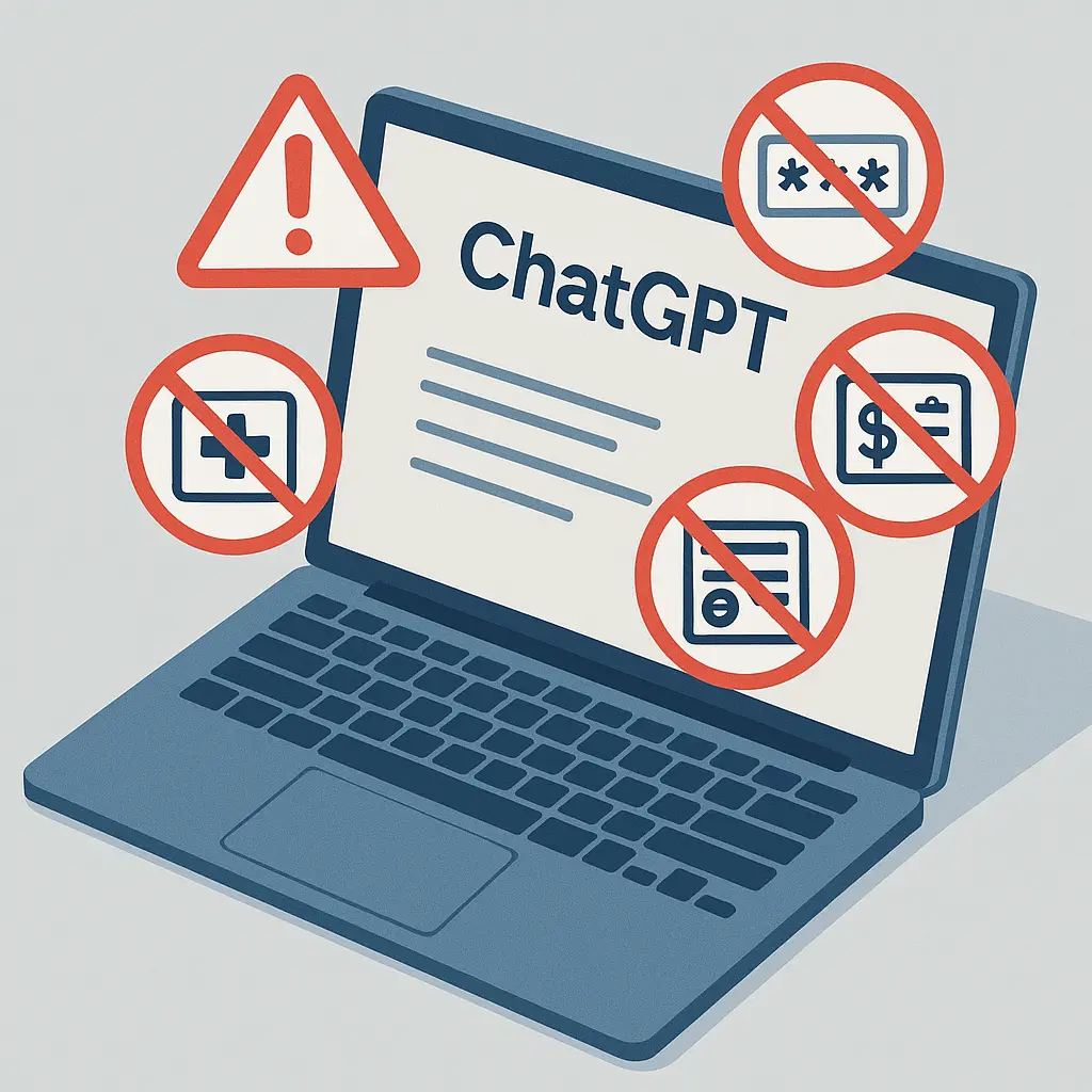 A checklist showing safe and unsafe data types to share with AI assistants