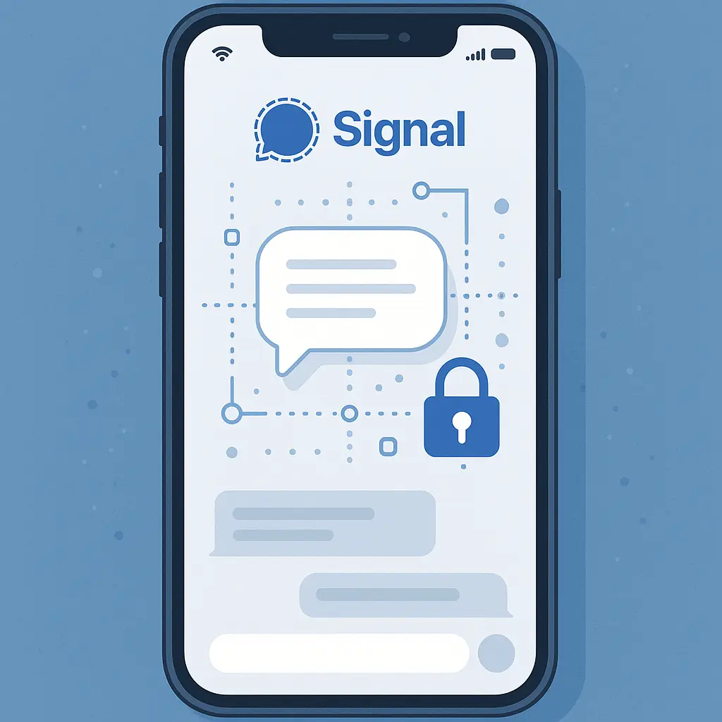 Smartphone displaying Signal app interface with lock icon overlay