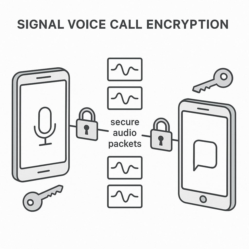 Two people having a private conversation through encrypted Signal voice call