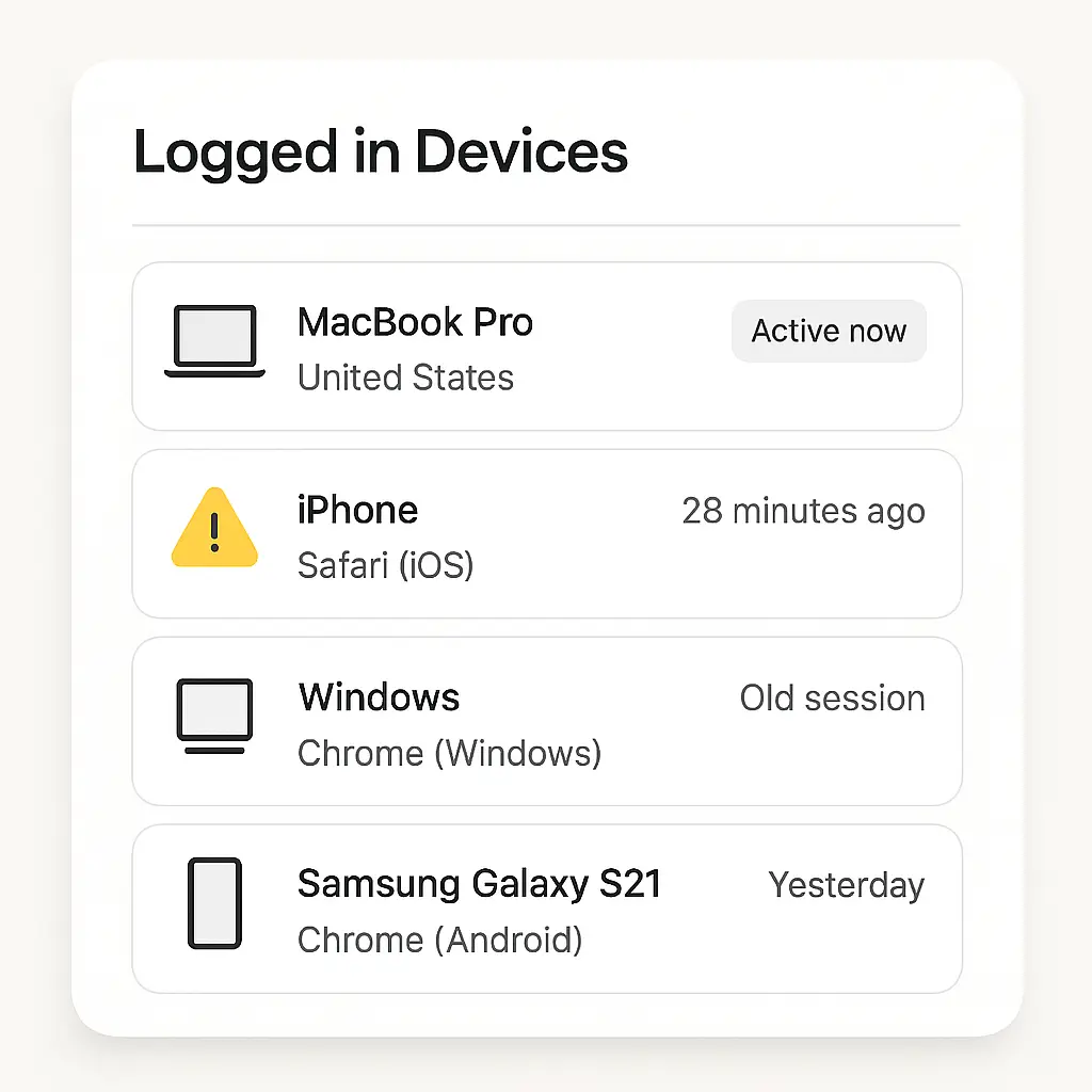 A clean device management screen showing only currently-used devices
