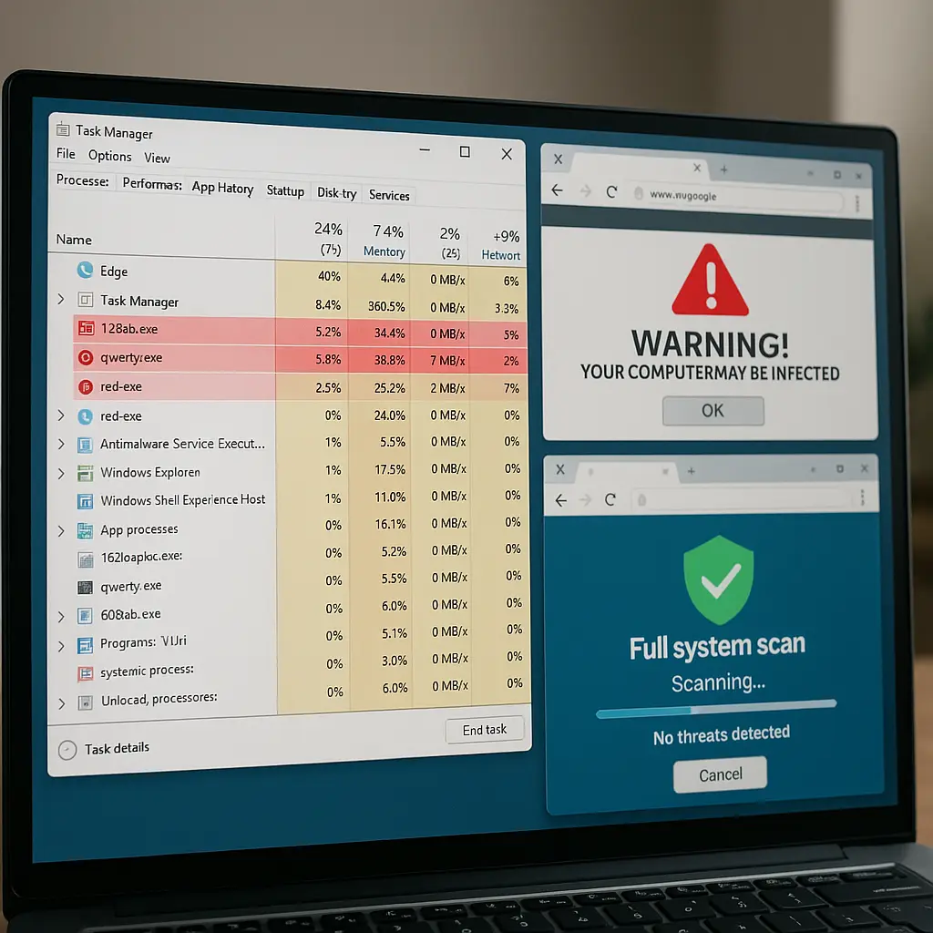 Clean desktop with security software running a full system scan