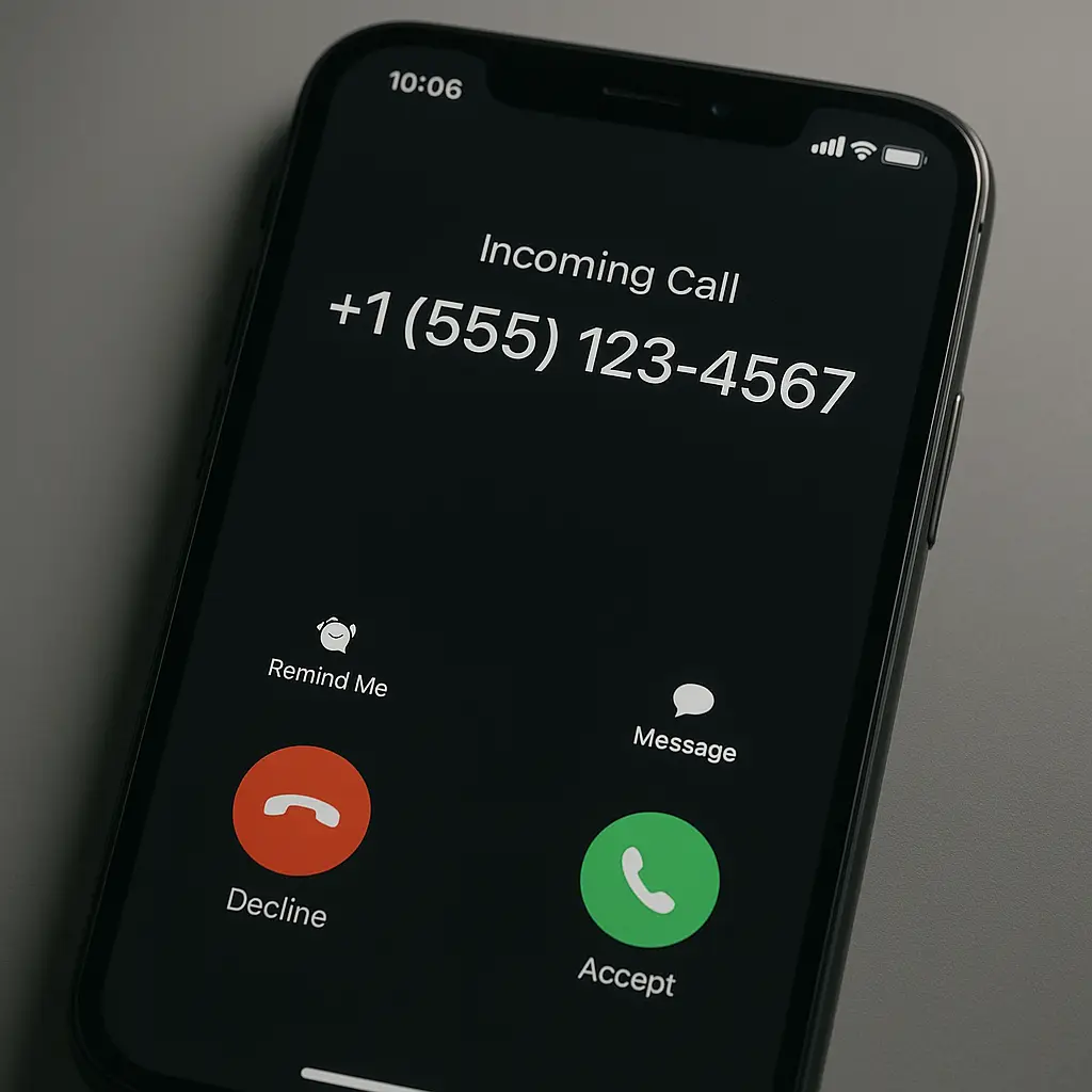 A phone screen with a declined call and the FTC reporting interface visible
