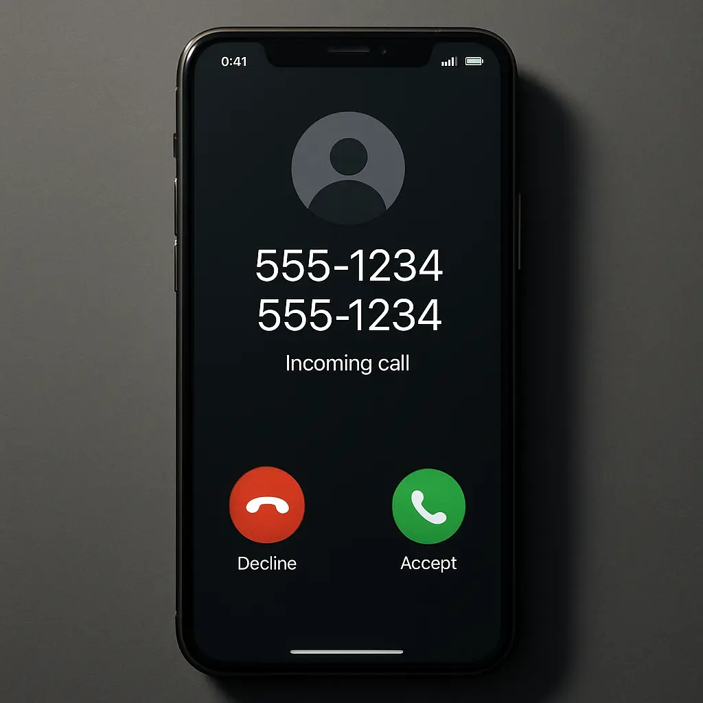 A smartphone screen showing an incoming call from the user's own phone number