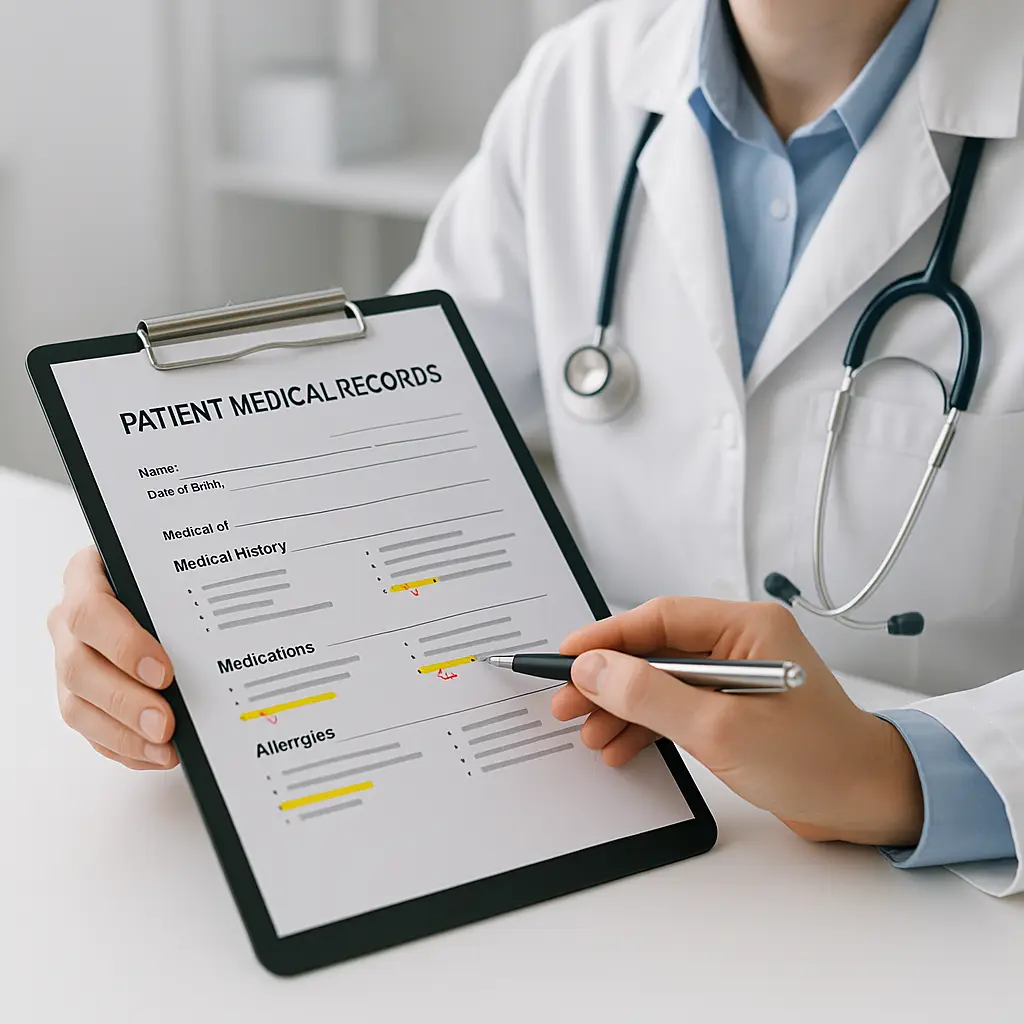 Organized checklist showing steps to review medical records for identity theft indicators