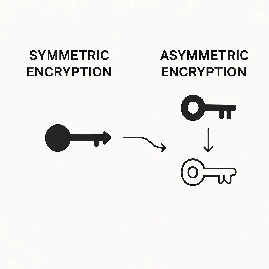 A diagram showing symmetric and asymmetric encryption working together in a secure connection