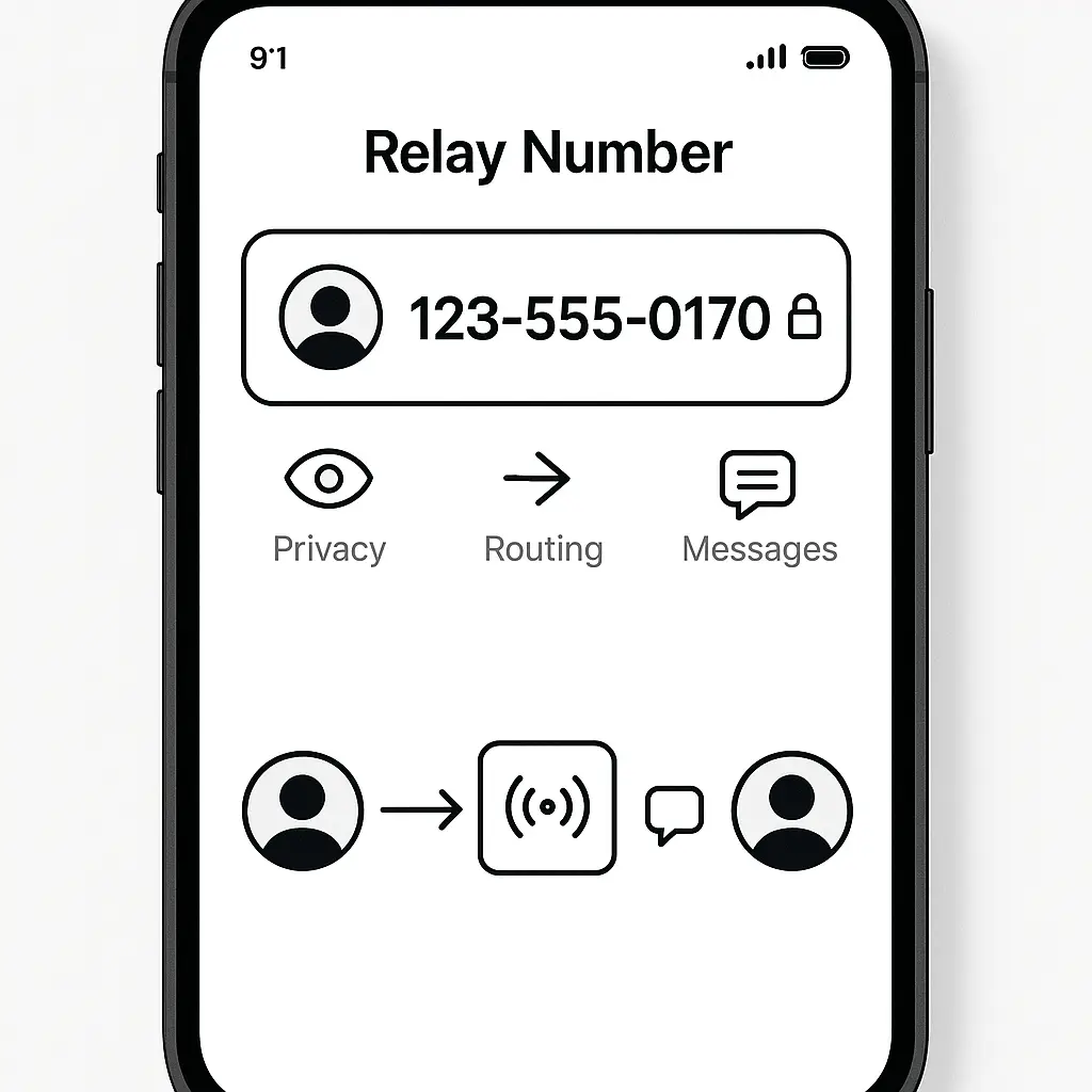 A smartphone displaying a masked phone number interface with privacy shield icon