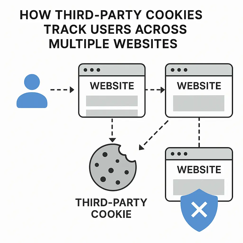Browser window showing cookie settings with third-party cookies being blocked