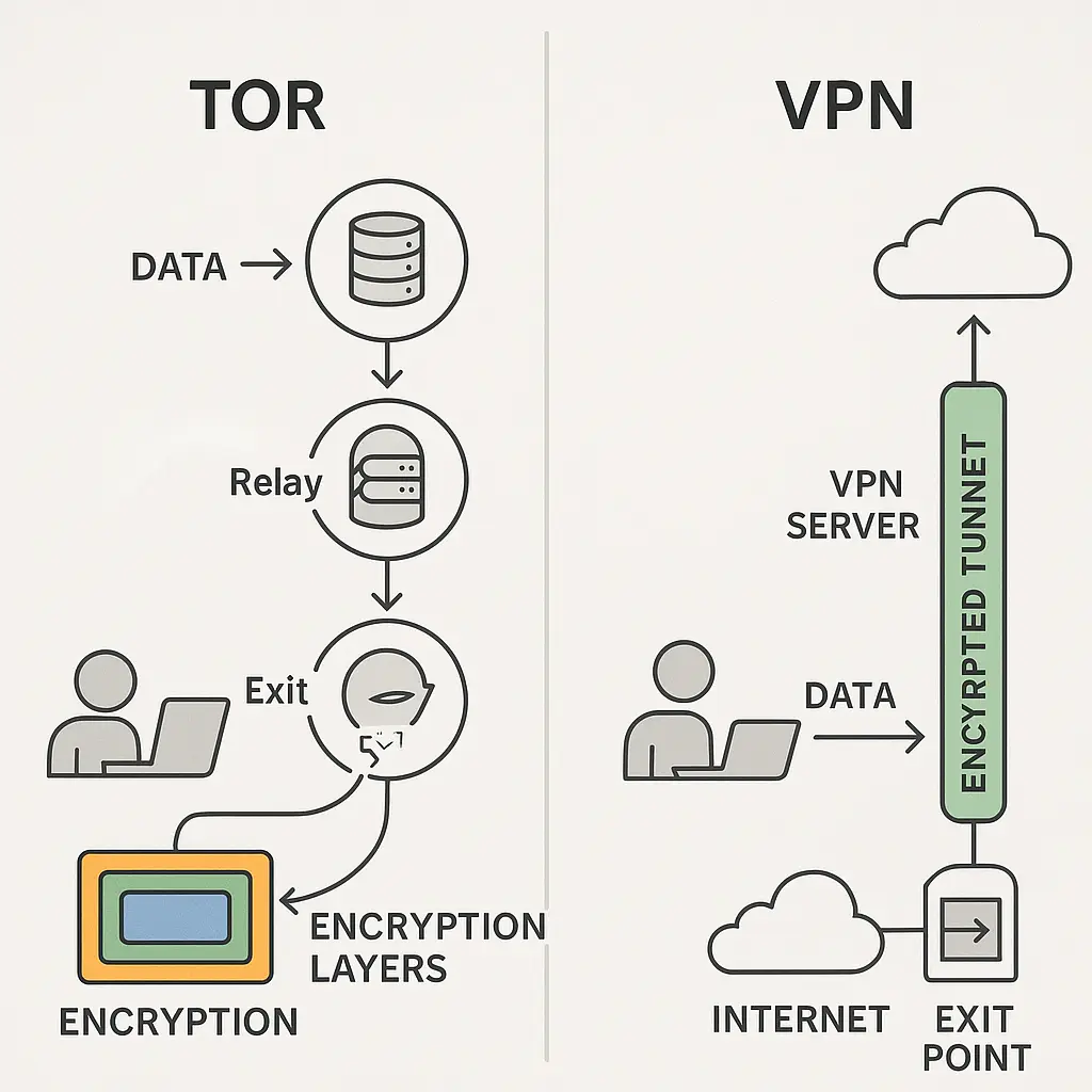 Decision tree diagram helping readers choose between Tor and VPN based on their specific use case