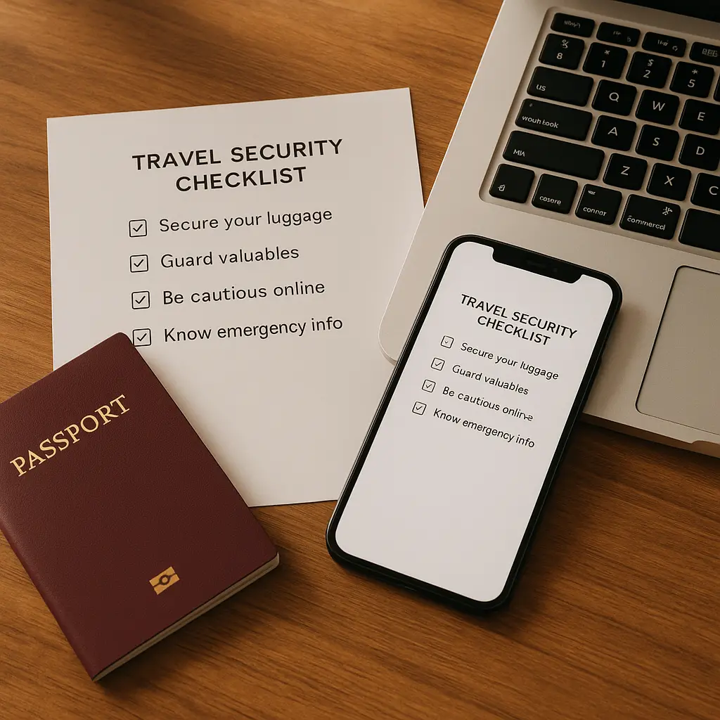 Locked smartphone and laptop in a travel bag