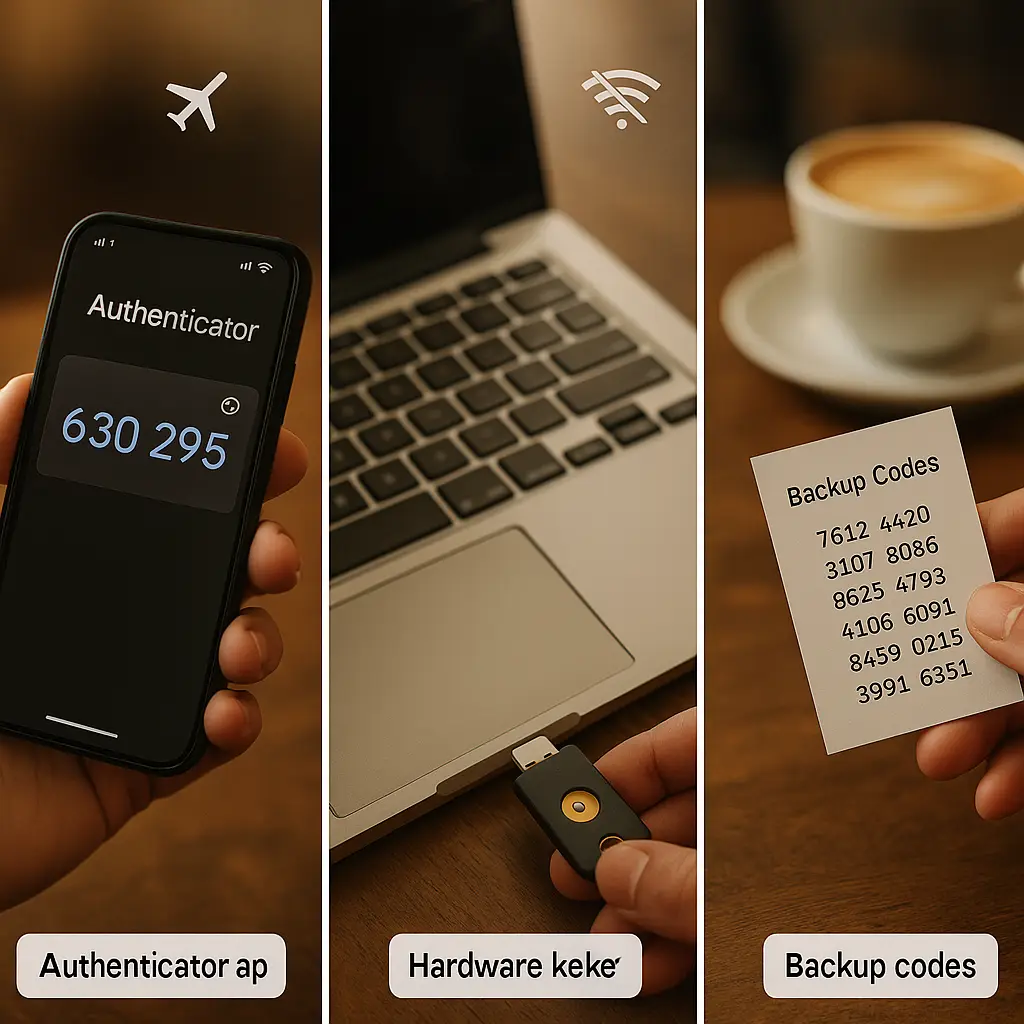 Traveler successfully logging into account using hardware key at international airport