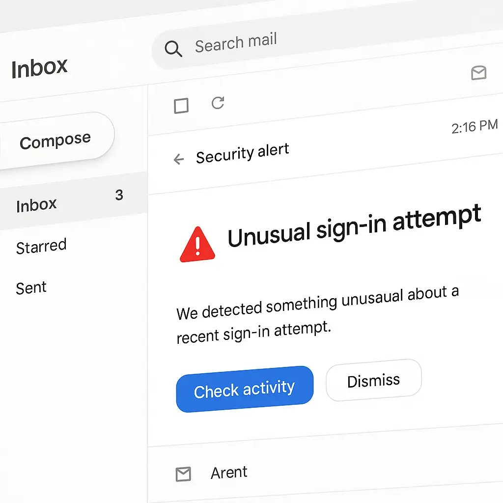 Account security dashboard showing recent activity and security settings