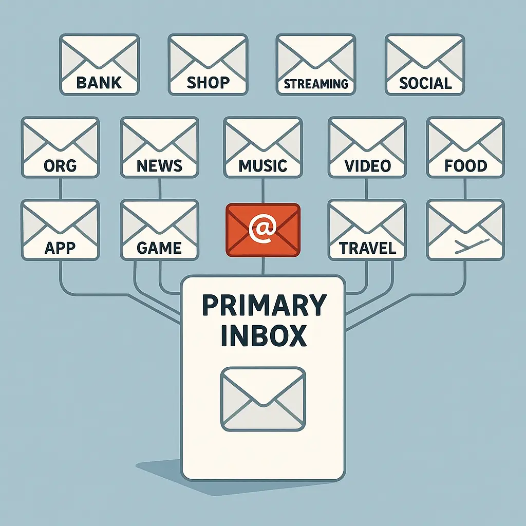 A single breach contained to one email address while other accounts remain secure, shown as separated security zones