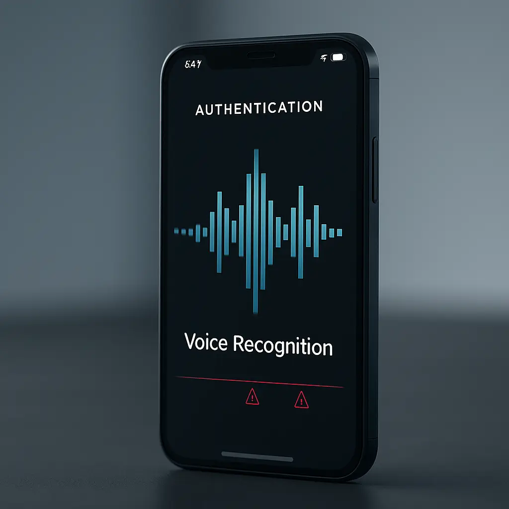 Comparison diagram showing voice authentication vulnerabilities versus traditional authentication methods